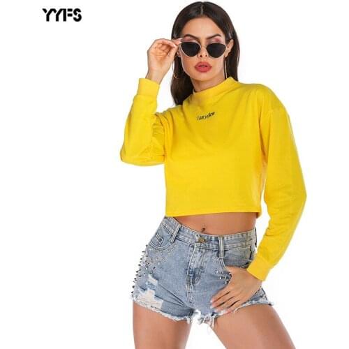 2020 New Open Navel Solid Round Neck Womens Hooded Long Sleeve Short Casual Loose Womens Top