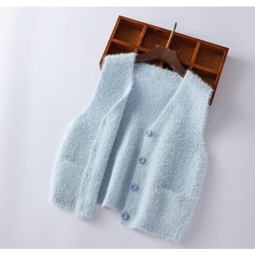 3-11yrs Winter Girls Coats Sleeveless Cardigan Waistcoats V-neck Button Knitwear Faux Mink Fur Boys Children Clothing Vest