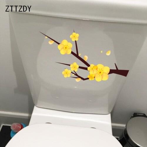 ZTTZDY 25*11.8CM Winter Waxy Yellow Flower Wall Sticker For Kids Rooms Home WC Toilet Decor T2-0371