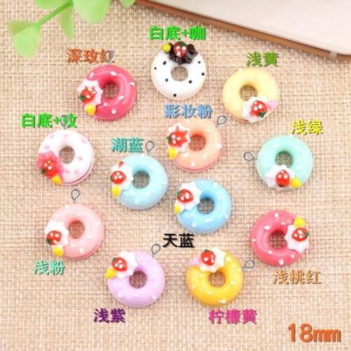10pcs 18mm DIY resin strawberry Doughnut charms kawaii flatback cabochon simulated food fake miniature mold decoration ornament