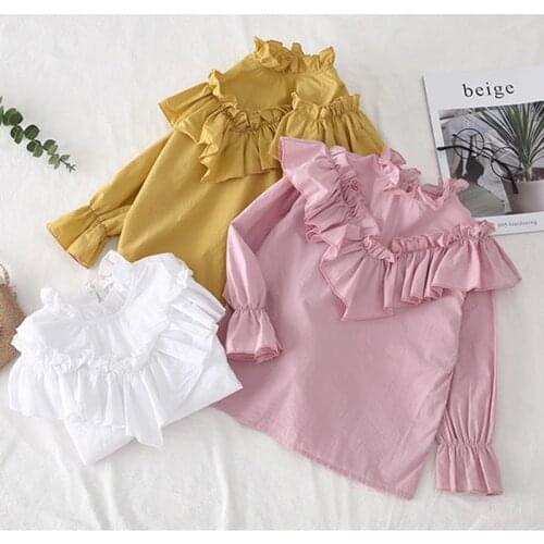 2020 Spring Girls Shirt Cute Big Ruffle Tops Long Sleeve Cute School Girls Blouse Tops RT855