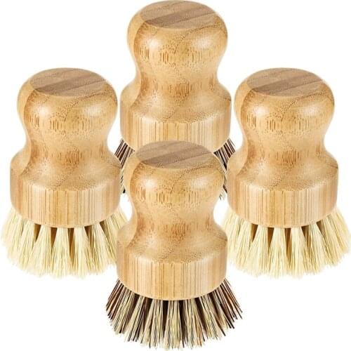 2021 4 Pcs Bamboo Dish Brush,Coconut Bristles Pot Brushes for Cast Iron Skillet Kitchen Sink Bathroom Cleaning,2 Colors