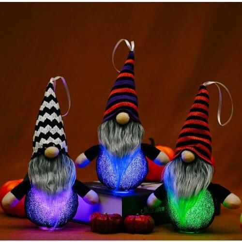 3pcs New Product Halloween Decoration Halloween Rudolph Pendant With Lights Knit Hat Dwarf Doll Pendant