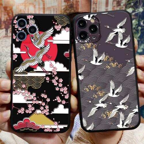 3D Relief Crane Cover For iPhone 11 12 Pro X XS Max Mini XR For iPhone 8 7 6 Plus 5 5s SE 2020 Silicone Phone Case Bumper Luxury
