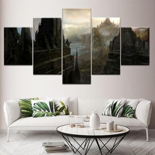 5 Pcs Canvas Wall Art Paintings Game Scene Dark Castle Architecture Abstract Dark Castle Architecture Abstract Poster Frameles
