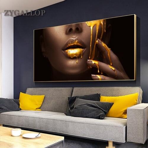 Large Decorative Pictures For Living Room Women Face With Golden Liquid HD Print Canvas Painting Modern Wall Decor Posters Mural