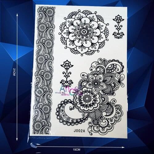 Large Black Henna Flower Temporary Tattoo Women Wedding Tattoo Stickers ABJ002 Sexy Sunflower Tatoo Makeup Body Art Arm Shoulder