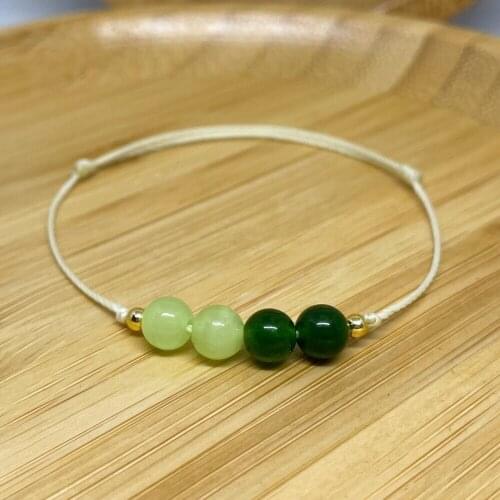 Women Green Agate Bracelets Handmade Adjustable Wax Cord String Beads Jewelry Natural Stones Decorations Accessories Gift