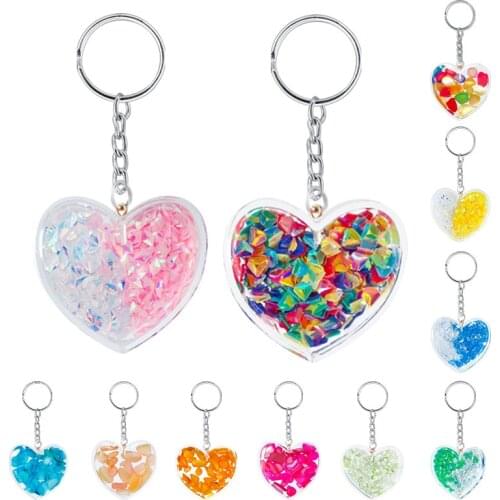 Heart Shape Sequins Ornament Keychain Colorful Gravel Transparent Bag Pendant Car Key Ring Multi Purpose Fashion Keychains Women