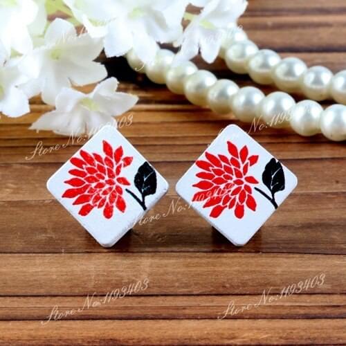 Flower Square Shape High Quality Photo Wood Laser Cut Cabochon to make Rings, Earrings, Bobby pin,Necklaces, Bracelets