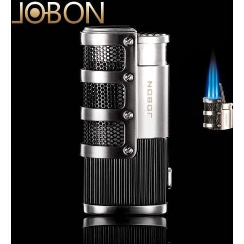 Jobon gas lighter,windproof inflator, metal hollowed straight three flame blazes, mens high-end gifts