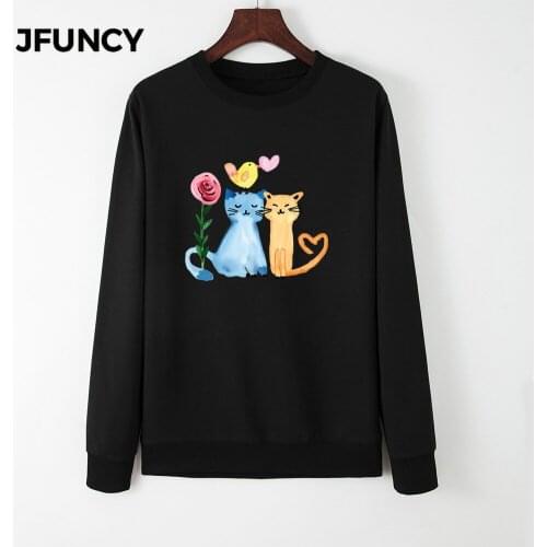 JFUNCY 2020 Autumn Plus Size Women Pullover Casual Hoody O Neck Long Sleeve Hoodie Woman Cute Cat Print Tops Mujeres Sweatshirt
