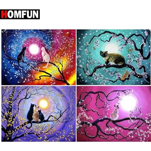 HOMFUN Paint With Diamond Embroider"cat animals" Diamond Painting Full Square Round Picture Of Rhinestone Decor