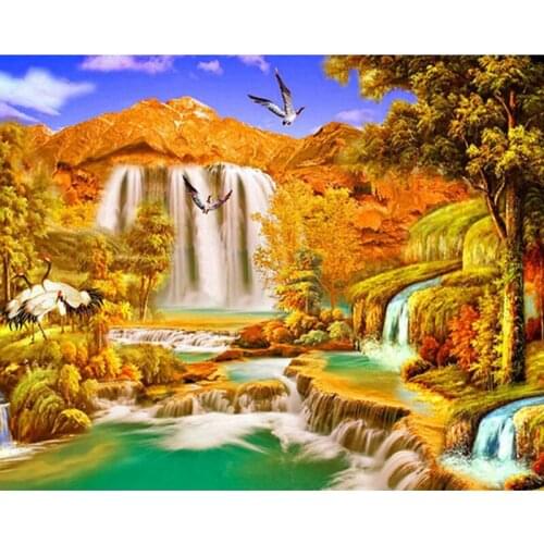 Art Crafts Needlework 5d Diy Diamond Painting Autumn Scenery Waterfall Full Drill Diamond Embroidery Home Decoration Mosaic