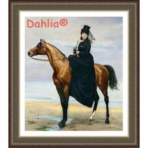 Oil painting The lady on horseback Art Needlework Embroidery DIY Cross Stitch Kits Crafts 14CT Unprinted Home Decor Handmade