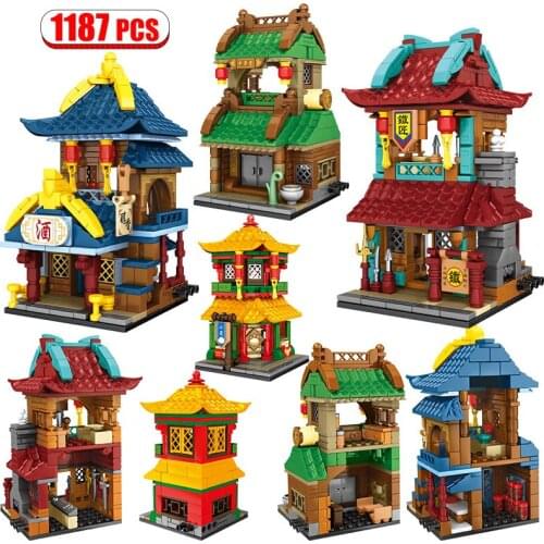 Creator City China Street View Old Style House Blacksmith Shop Street Bistro Bun Shop Restaurant Building Blocks Toys for Kids