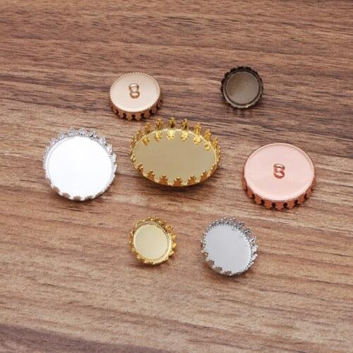 Round Glass Cabochons Caps Base Circle Crown Bezel Button Loops Back for Fabric and Crochet Dolls DIY Findings Accessories