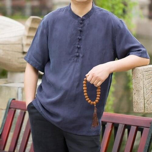 Summer Men Linen Shirt Chinese Style Retro Casual Tops Plus Size Kung Fu Traditional Asian Clothes Tang Suit Tops For Man 30475