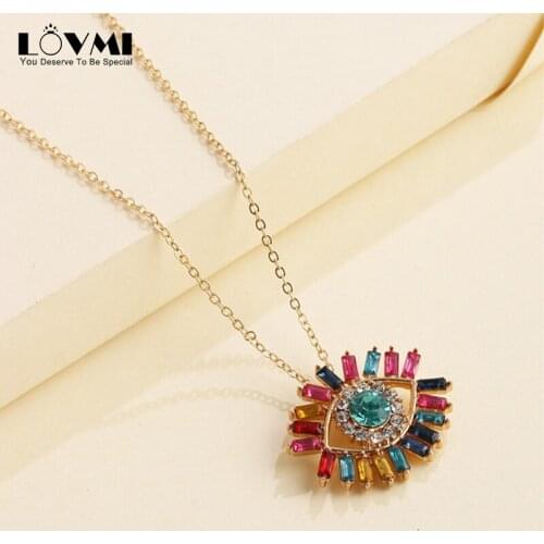Lovmi Trendy Sliver Jewelry Long Necklaces For Women Colorful Micro Diamond Evil Eyes Pendant Ornament Necklace For Girlfriends