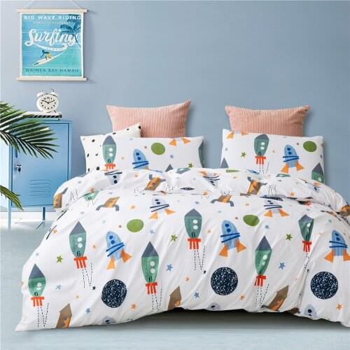 Cartoon Rocket Star Cute Kids Kawaii Comforter Bedding Set Children Fashion King Queen Twin Size Bed Linen Duvet Cover Sets Gift
