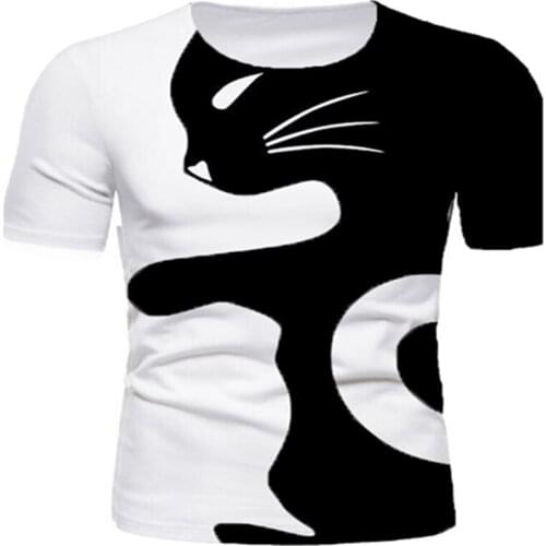 2021 new cool fashion men and women T-shirt black and white cat printing 3d T-shirt summer short-sleeved T-shirt male T-shirt