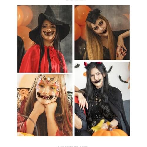 Halloween Mouth Teeth Face Sticker Tattoo Waterproof Dark Wind Funny Makeup Temporary Sticker Cartoon