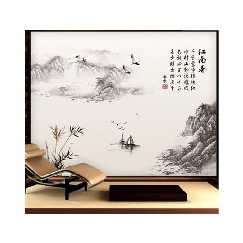 Chinese Style Landscape Painting Wall Sticker Self adhesive Wall Decals Living Room Bedroom TV Background Decoration Wallpaper