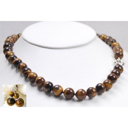 Natural 10MM tigers-eye beads necklace 18 earring shipping free.jpg