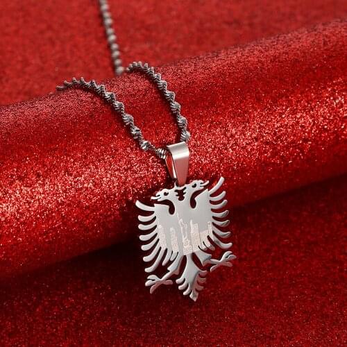 Albania Eagle Pendant Necklaces Polishing Stainless Steel Jewelry Ethnic Gifts for Women Men
