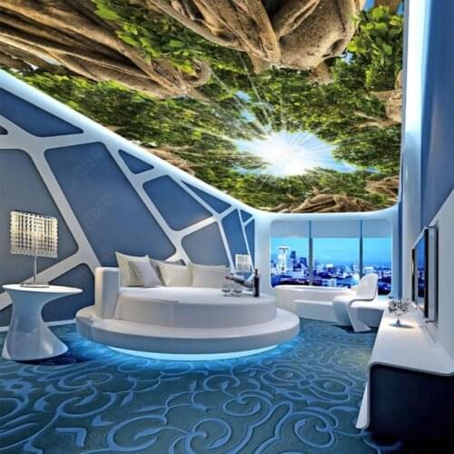 Custom 3D Ceiling Mural Photo Wallpaper Virgin forest big tree sky living room bedroom ceiling zenith mural Wallpapers