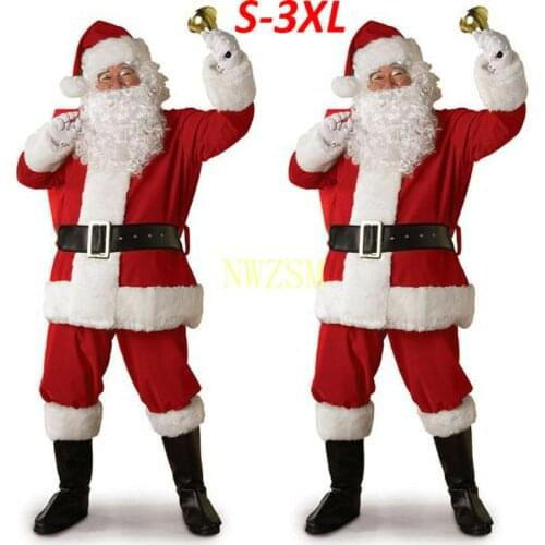Christmas Santa Claus Costume Cosplay Santa Claus Clothes Fancy Dress In Christmas Men 5pcs/lot Costume Suit For Adults hot