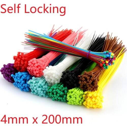 15pcs Self Locking Nylon Cable Ties 4 x 200mm Plastic Zip Tie Band Wire Binding Wrap Straps DIY Cable Fasten Organiser Colorful