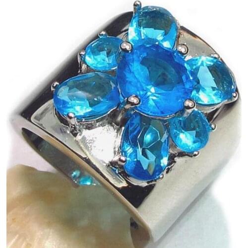 SHUNXUNZE Punk fashion Engagement Wedding rings for Noble Generous women charms Blue Cubic Zirconia Rhodium Plated R327 size 7 8