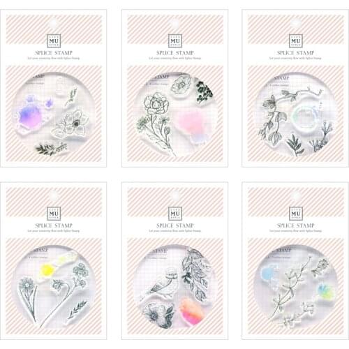 MU lifestyle Assorted Stamp DIY crystal collage stamp, hand account sticker, vintage flowers and plants stamp set, art supplies