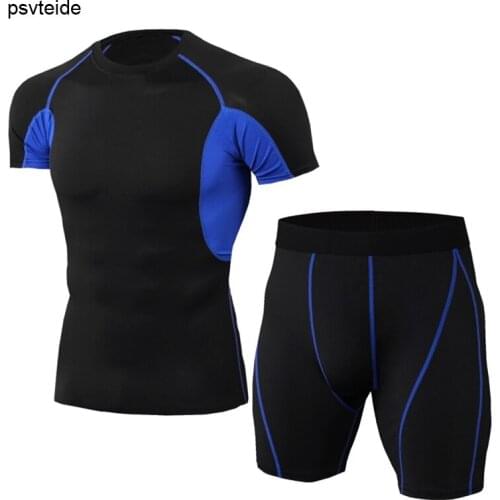 Psvteide Fitness Set Men 2 pcs Mens Sports Suits Shorts Sleeve Tracksuit Men compression clothing Gym Shorts Men Running Clothes