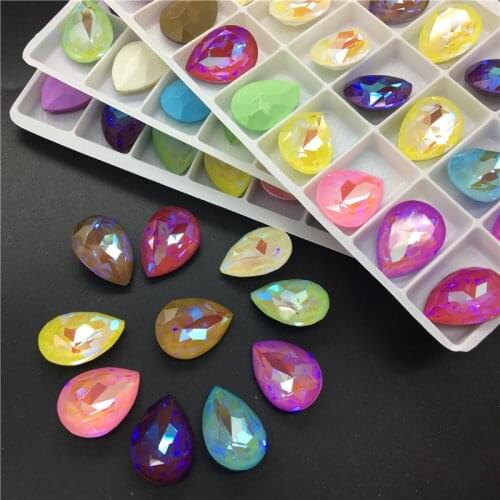 TopStone K9 Mocha AB 7x10 10x14 13x18 mm Teardrop Glass Crystal Fancy Stone Pointback Drop Rhinestone for Jewellry Making