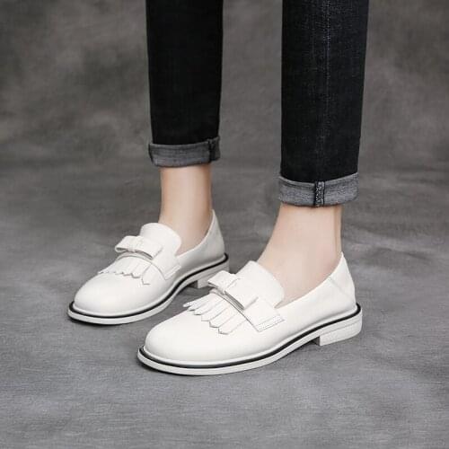 Tilocow 2020 Spring Ladies Slip-on Platform Loafers Genuine Leather Oxford Shoes Woman Ballerinas Shoes for Women Penny Loafers