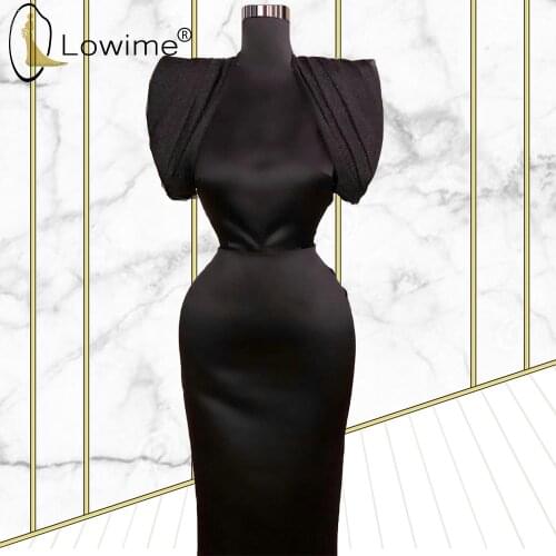 Simple Black Long Straight Satin Evening Dresses High Neck Floor Length Prom Party Gowns Robes De Soiree