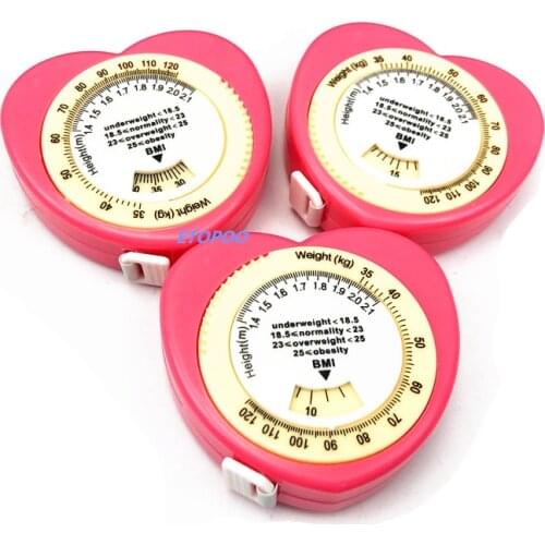 High Quality Pink color heart shape BMI Body Mass Index Retractable Tape Measure & Calculator For Diet Weight Loss 30pcs/lot