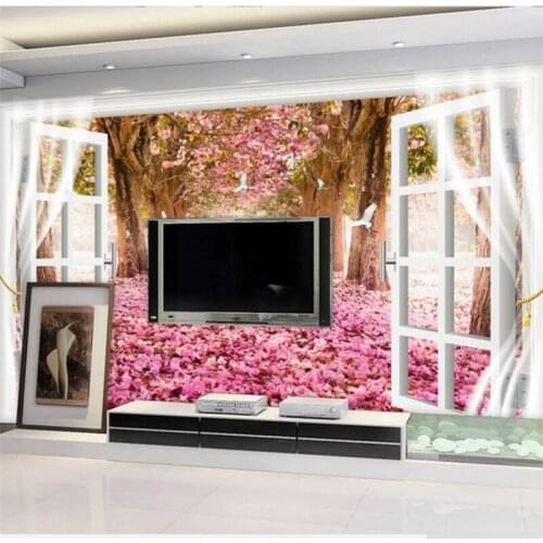 Wellyu Custom Wallpaper 3D Stereo mural Outside the Scenic Crane Dance Sakura обои TV Background Wall paper papel de pared mural