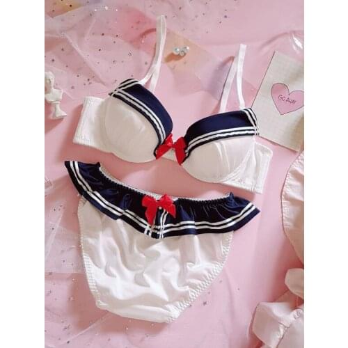 Japanese Girl Soldier moonUnderwear Lovely Girls Heart Soft Girls Small Chest Gathered with Steel Ring Navy Bra cosplay Suit