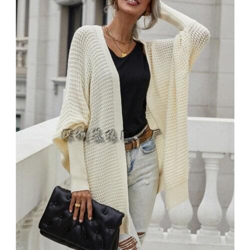 Round Neck Womens Clothing Autumn And Winter Knitted Cardigan Temperament Commuting Loose Solid Color