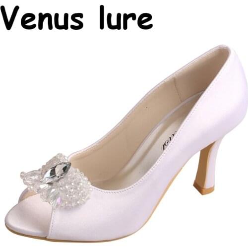 Wedopus Womens White Shoes Heels Peep Toe Bridal Shoes with Charms Size 8