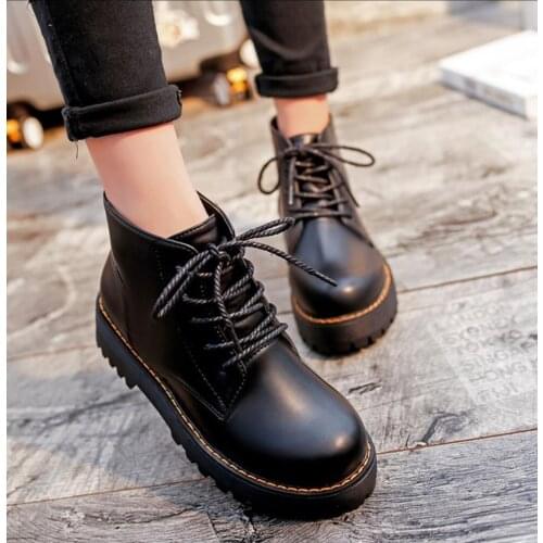 2020 Autumn winter Women Ankle Boots platform Lace up Casual Shoes Woman Retro Oxfords Female Waterproof Martin boots