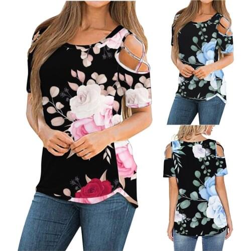 Womens Summer T-shirts Y2k Casual Short Sleeve Tunic Strappy Cold Shoulder Tops Oversized Pullover Top Female Tee Tops Plus Size