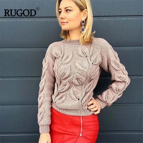 RUGOD Leaves Pattern Design Crochet Sweater Women 2018 Autumn Winter Warm Knitted Pullover Female Sweaters Befree Sueter Mujer