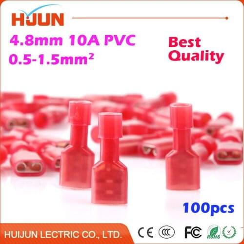 100pcs 4.8mm Red PVC Female Splice Crimp Terminal Fully Insulated Wire Cable Connector Electrical Spade