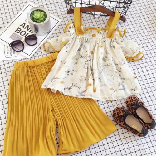2020 Girls Clothes Set Children Clothing Summer Cute Print Sling Tops and Striped Pants 2 Pcs Girl Kids Clothes 3 7 Years