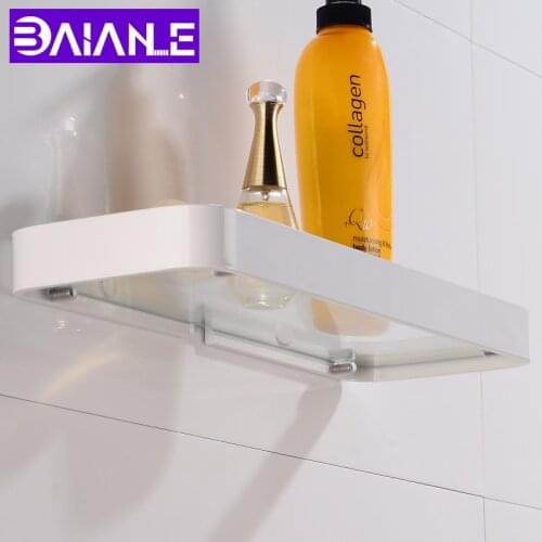 45cm Bathroom Shelf Single Glass Aluminum Bathroom Shelves Shower Storage Rack Wall Mounted Decorative Corner Shampoo Shelf