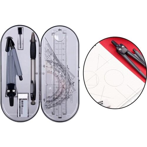 8 Pieces Math Geometry Kit Set Student Supplies Protractor Compass Triangle Rulers Pencil with Shatterproof Storage Box